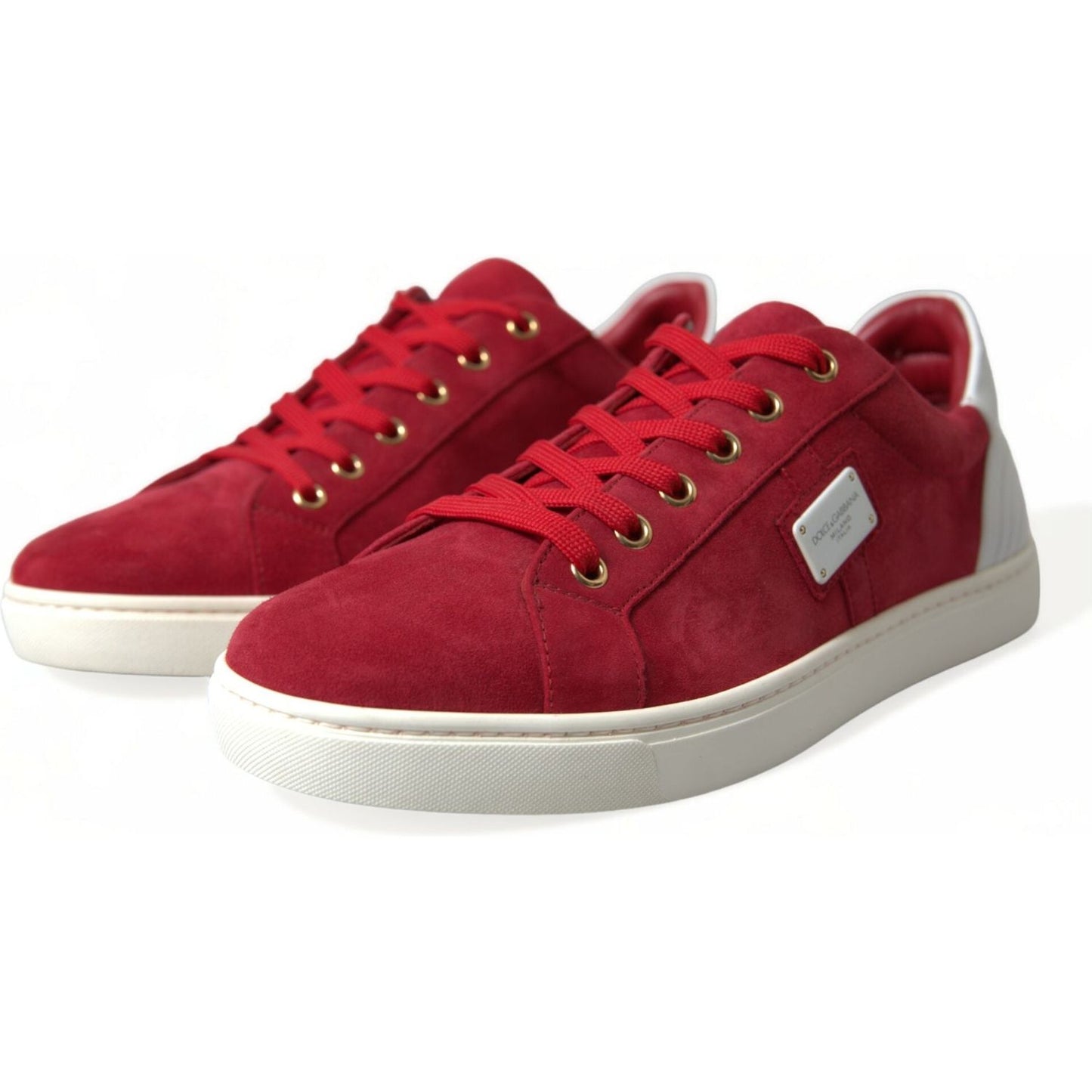 Dolce & Gabbana Elegant Red & White Low Top Sneakers red-suede-leather-men-low-top-sneakers-shoes