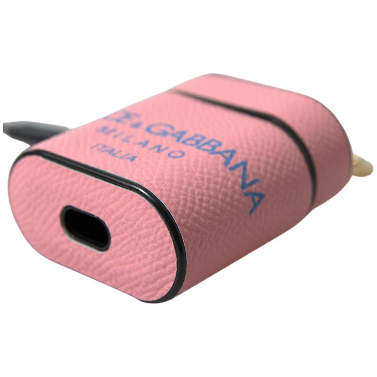 Dolce & Gabbana Chic Calf Leather Airpods Case in Pink pink-blue-calf-leather-logo-print-strap-airpods-case