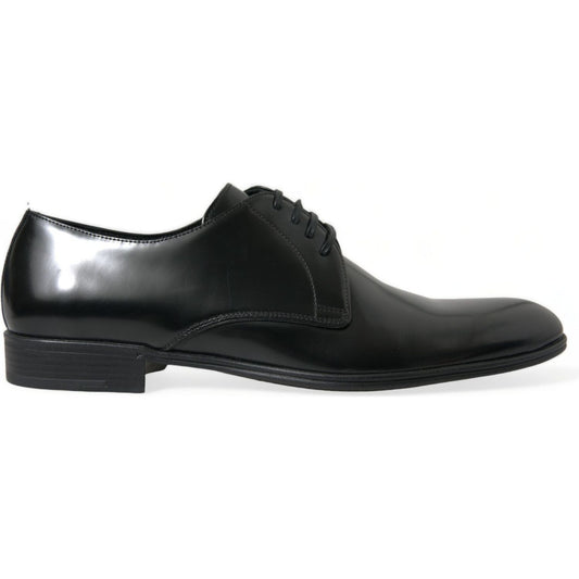 Dolce & Gabbana Elegant Black Leather Derby Formal Shoes black-leather-lace-up-men-dress-derby-shoes-1