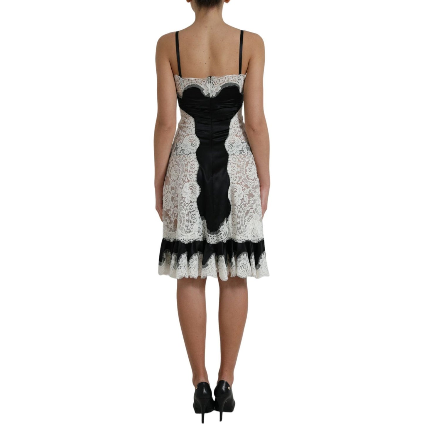 Dolce & Gabbana Elegant Silk Blend A-Line Lace Dress black-white-lace-see-through-a-line-sleeveless-dress