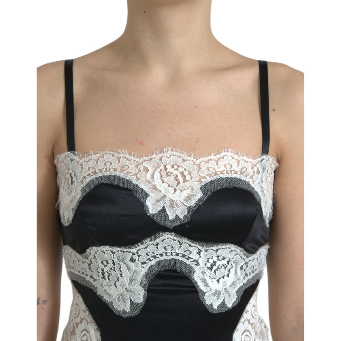 Dolce & Gabbana Elegant Silk Blend A-Line Lace Dress black-white-lace-see-through-a-line-sleeveless-dress