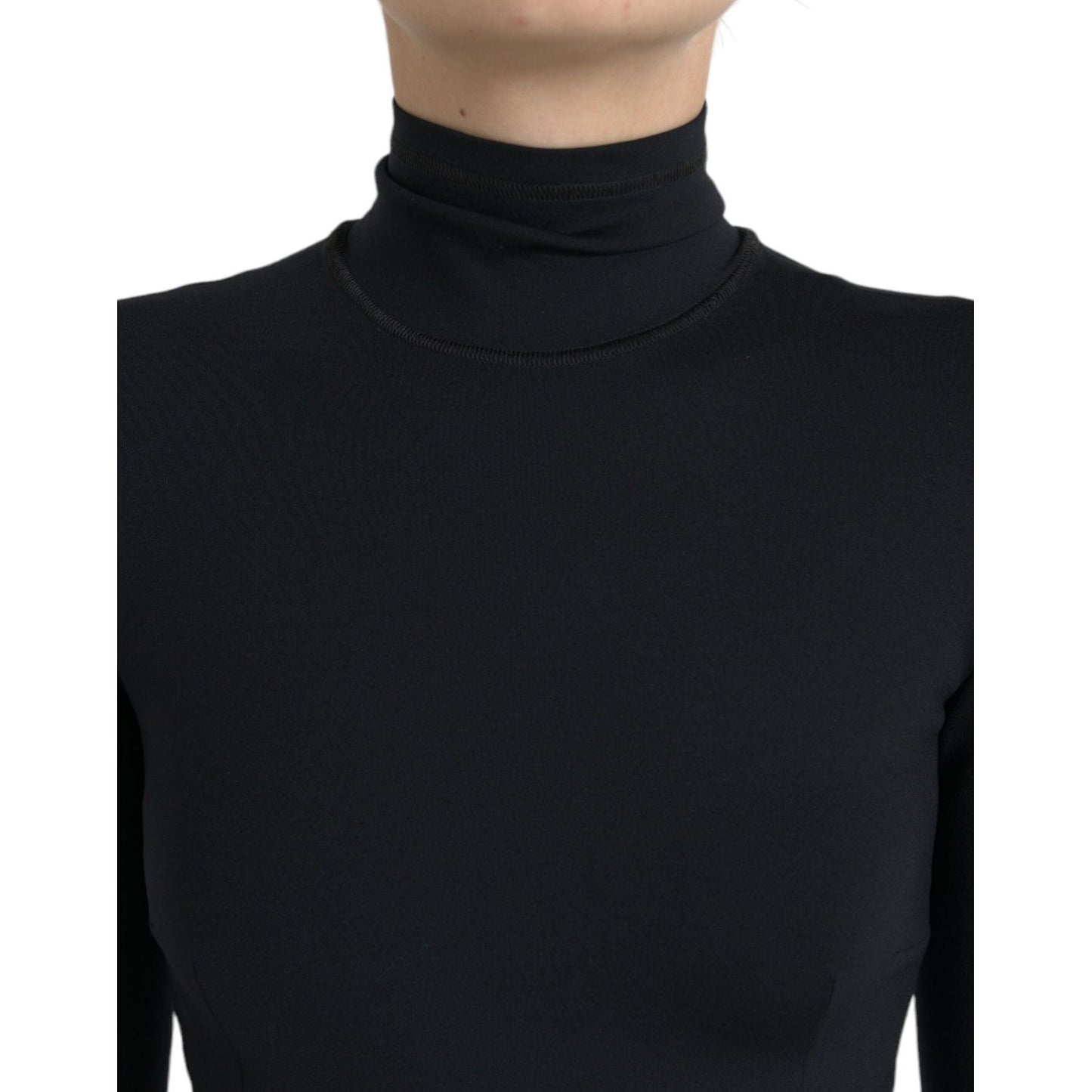 Dolce & Gabbana Elegant Black Bodycon Turtleneck Dress black-long-sleeve-turtleneck-bodycon-dress