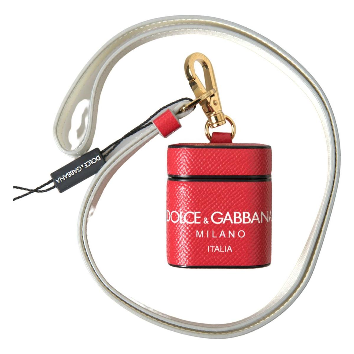 Dolce & Gabbana Elegant Red Leather Airpods Case red-leather-gold-tone-metal-logo-print-airpods-case