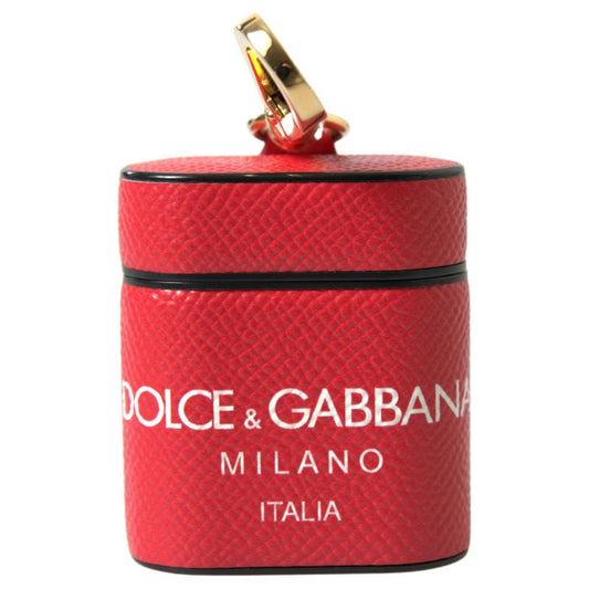 Dolce & Gabbana Elegant Red Leather Airpods Case red-leather-gold-tone-metal-logo-print-airpods-case