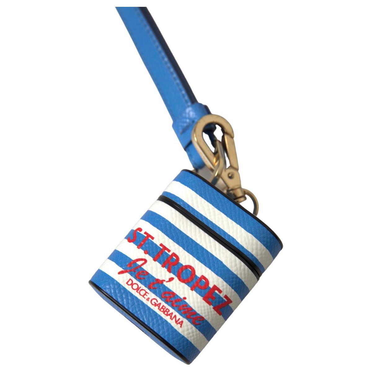 Dolce & Gabbana Chic Striped Leather Airpods Case blue-stripe-dauphine-leather-logo-print-airpod-case