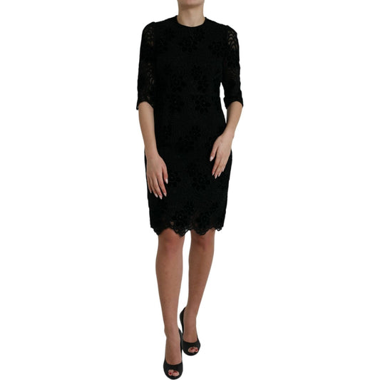 Dolce & Gabbana Elegant Floral Lace Sheath Dress black-floral-lace-cotton-bodycon-dress