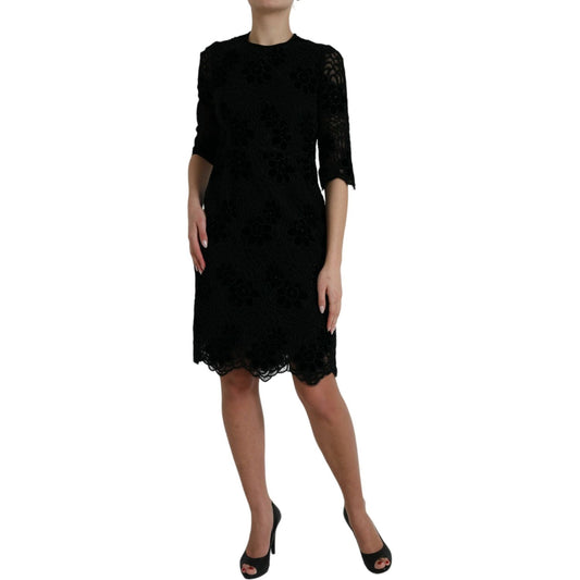Dolce & Gabbana Elegant Floral Lace Sheath Dress black-floral-lace-cotton-bodycon-dress
