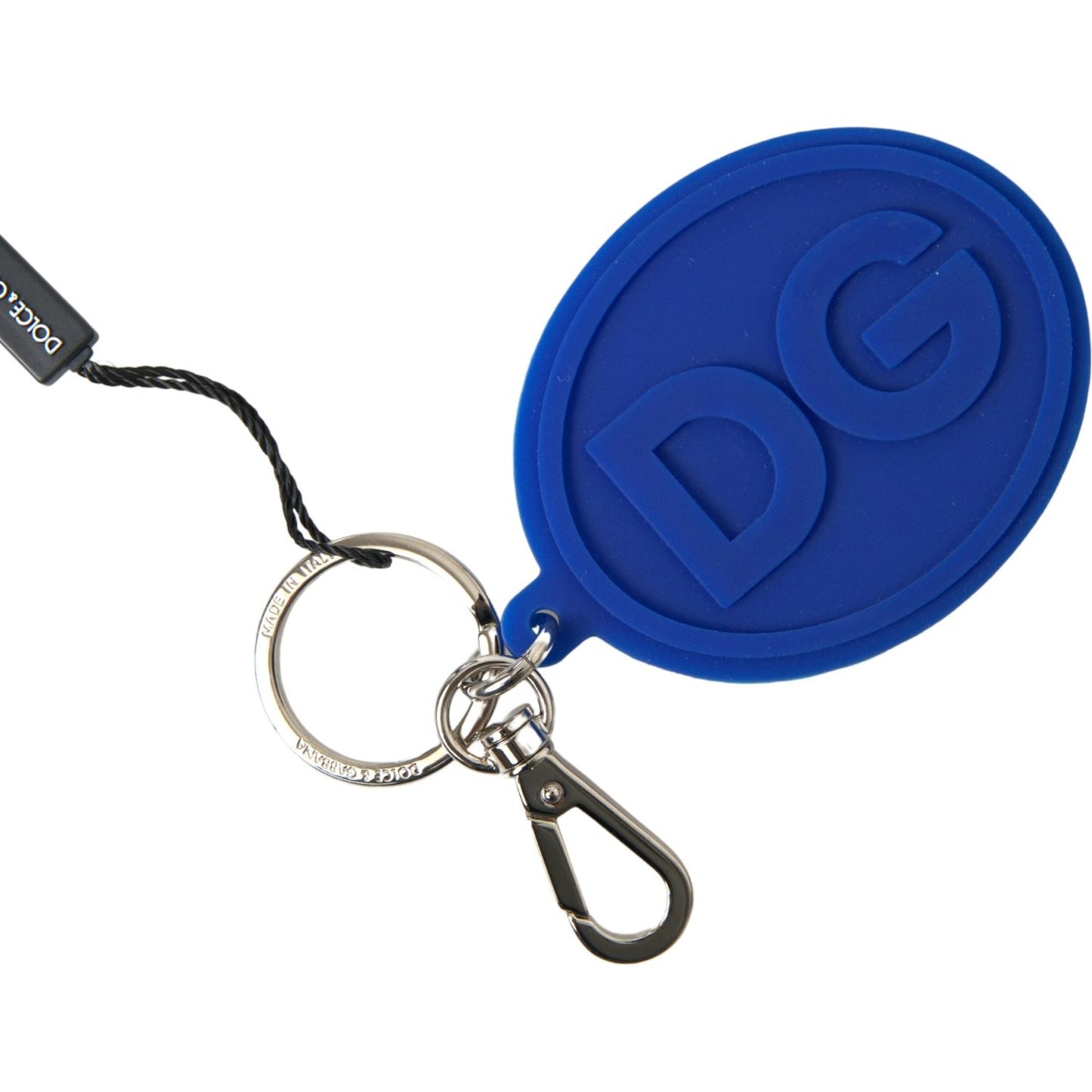 Dolce & Gabbana Chic Brass and Rubber Logo Keychain blue-rubber-dg-logo-silver-brass-metal-keyring-keychain