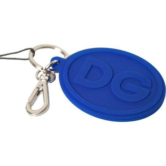 Dolce & Gabbana Chic Brass and Rubber Logo Keychain blue-rubber-dg-logo-silver-brass-metal-keyring-keychain 465A4954-scaled-6ec4f20b-02f.jpg