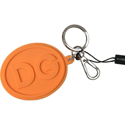 Dolce & Gabbana Chic Orange & Gold Keychain Accessory orange-rubber-dg-logo-gold-brass-metal-keychain-1