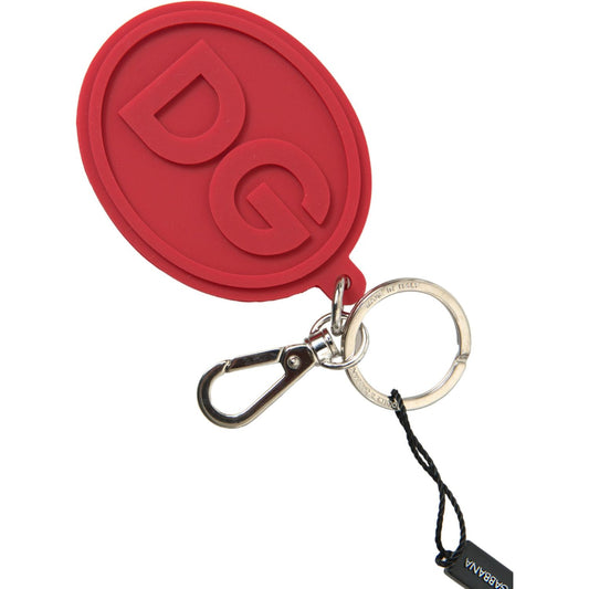 Dolce & Gabbana Chic Red Rubber and Brass Designer Keychain red-rubber-dg-logo-silver-brass-metal-keyring-keychain 465A4962-scaled-bdd5a7a3-e25.jpg