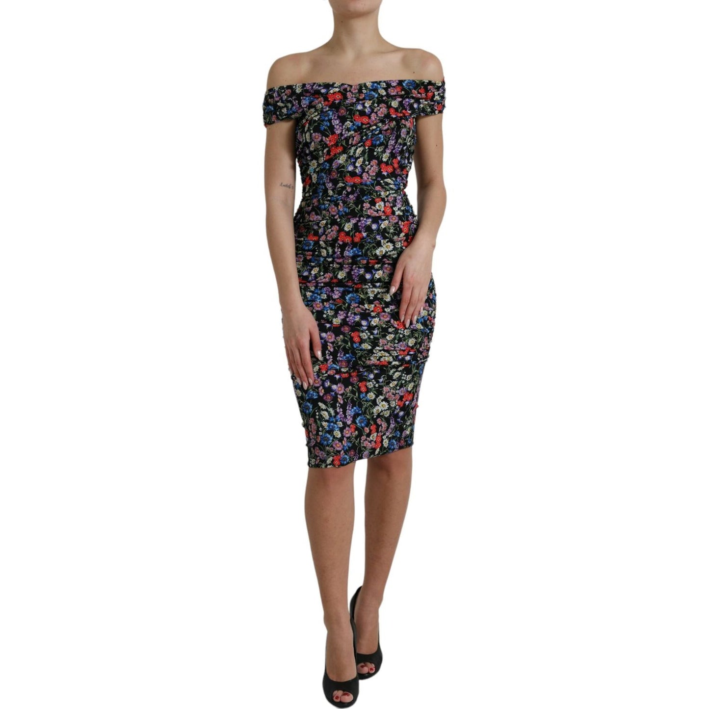 Dolce & Gabbana Elegant Floral Sheath Off Shoulder Dress multicolor-floral-sheath-off-shoulder-dress