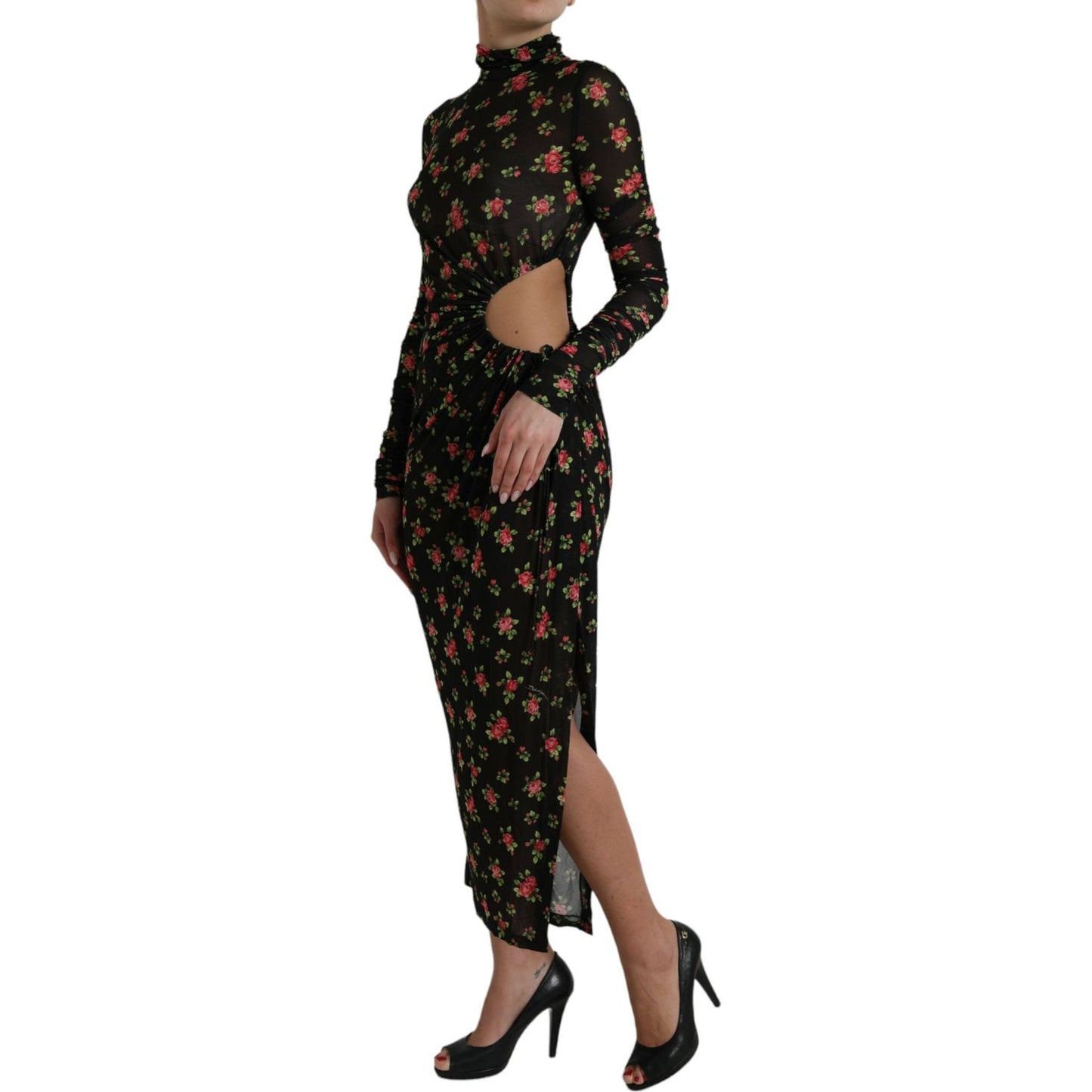 Dolce & Gabbana Elegant Floral Sheath Dress black-floral-cut-out-sheath-long-maxi-dress