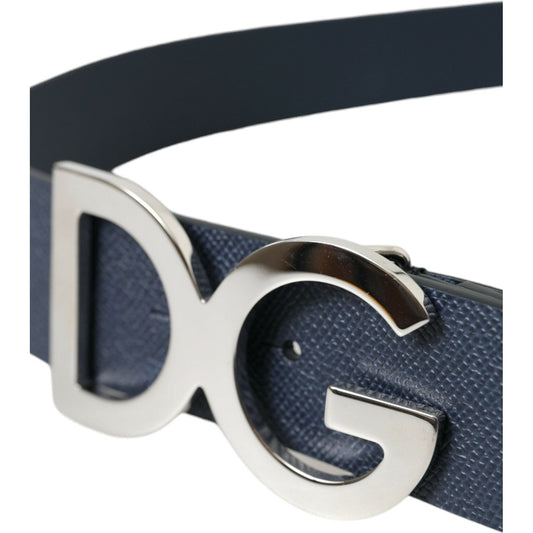 Dolce & Gabbana Blue Leather Silver Logo Metal Buckle Belt blue-leather-silver-logo-metal-buckle-belt