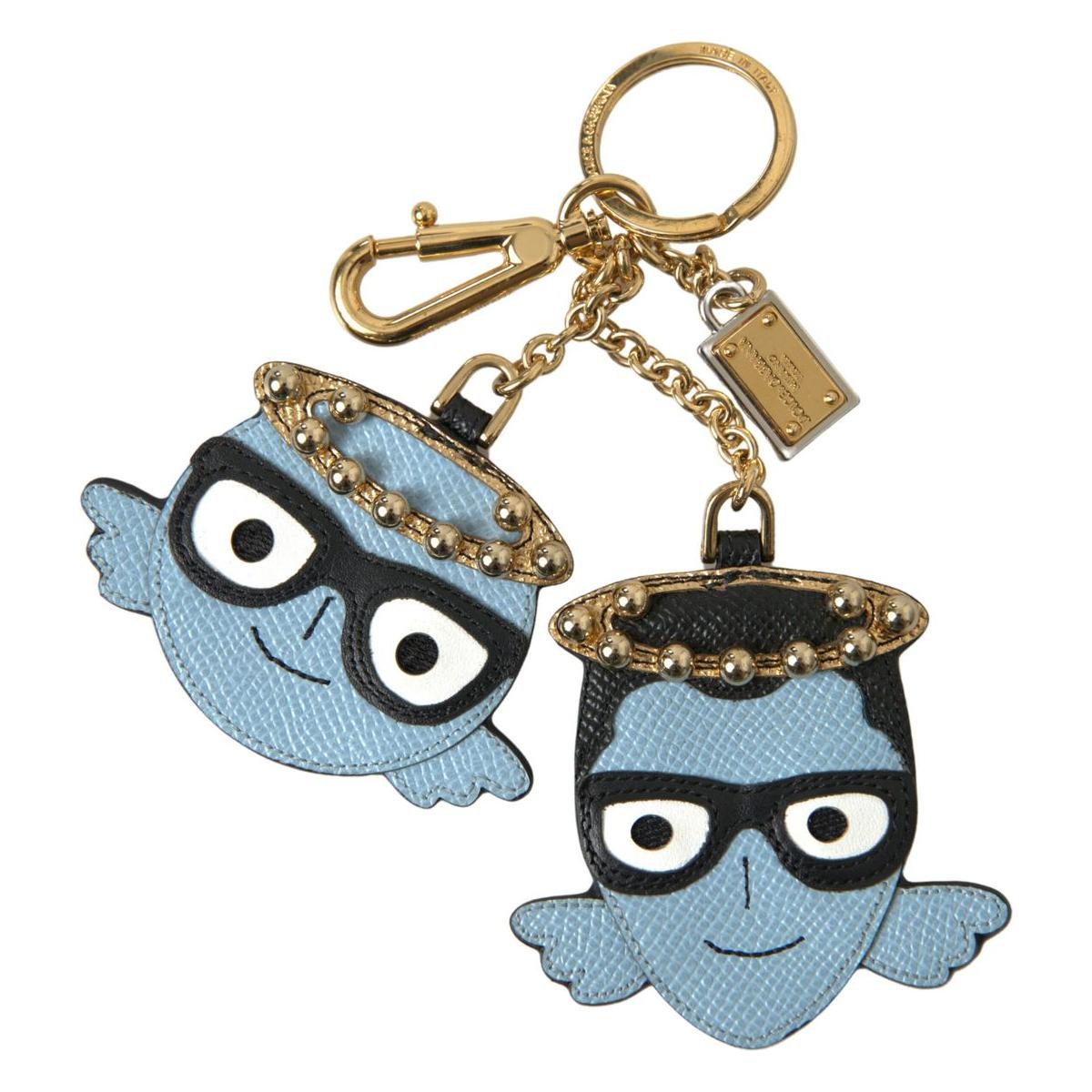 Dolce & Gabbana Chic Blue Leather Keychain with Gold Accents blue-angel-leather-dominico-stefano-keyring-keychain