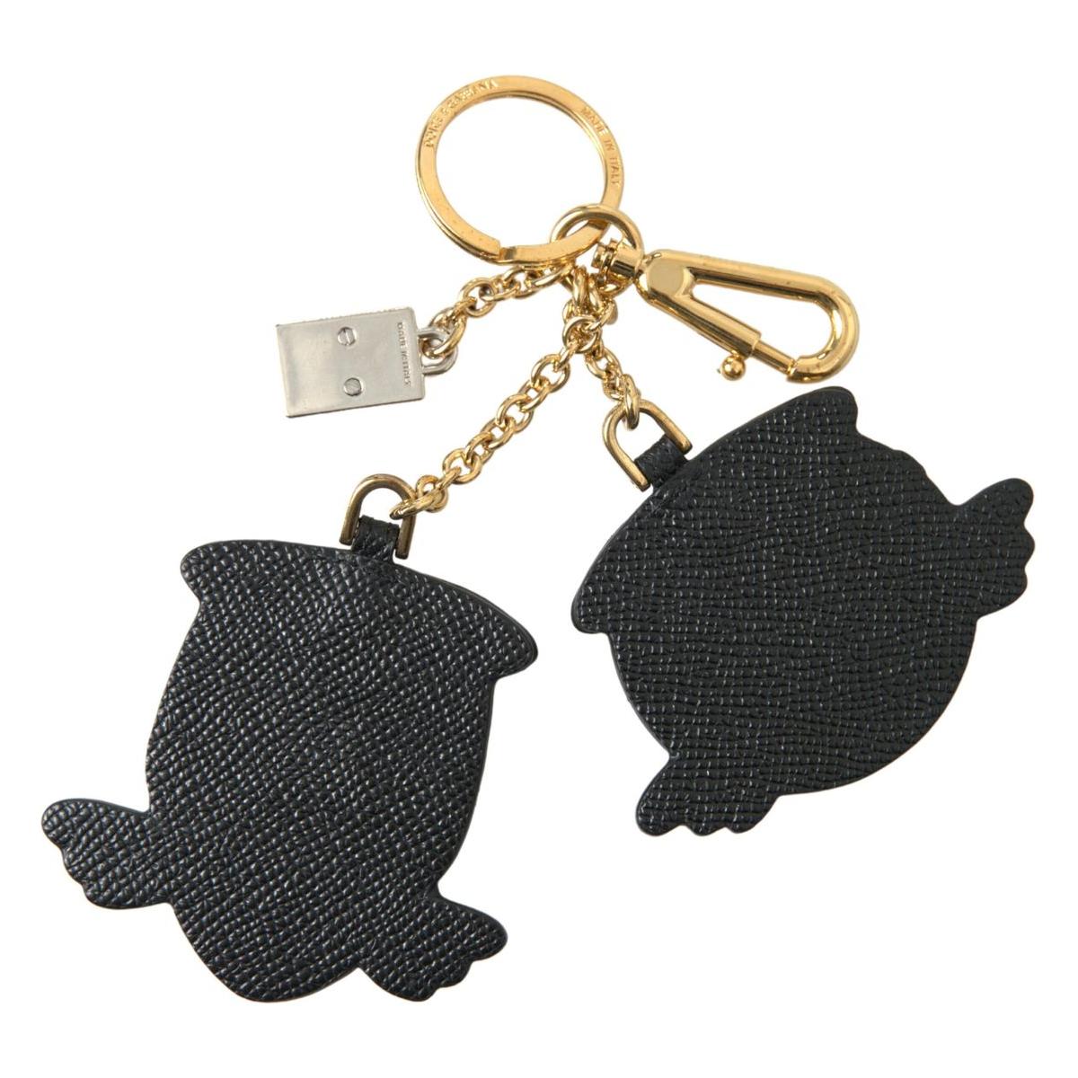 Dolce & Gabbana Chic Blue Leather Keychain with Gold Accents blue-angel-leather-dominico-stefano-keyring-keychain