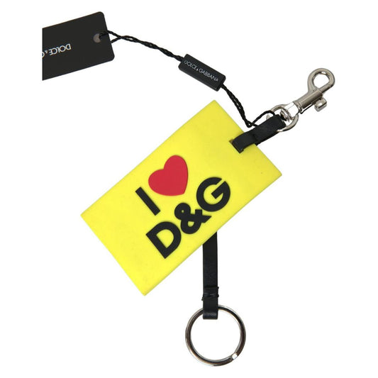 Dolce & Gabbana Chic Yellow Keyring with Logo Hardware yellow-silicone-dg-logo-gold-brass-keyring-keychain