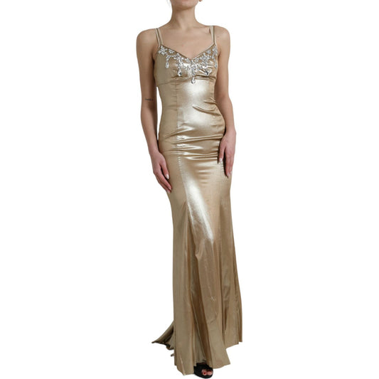 Dolce & Gabbana Elegant Metallic Gold Sheath Dress with Crystals metallic-gold-crystal-embellished-gown-dress