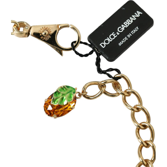 Dolce & Gabbana Gold Brass Chain Crystal Lemon Lily Pendant Necklace gold-brass-chain-crystal-lemon-lily-pendant-necklace