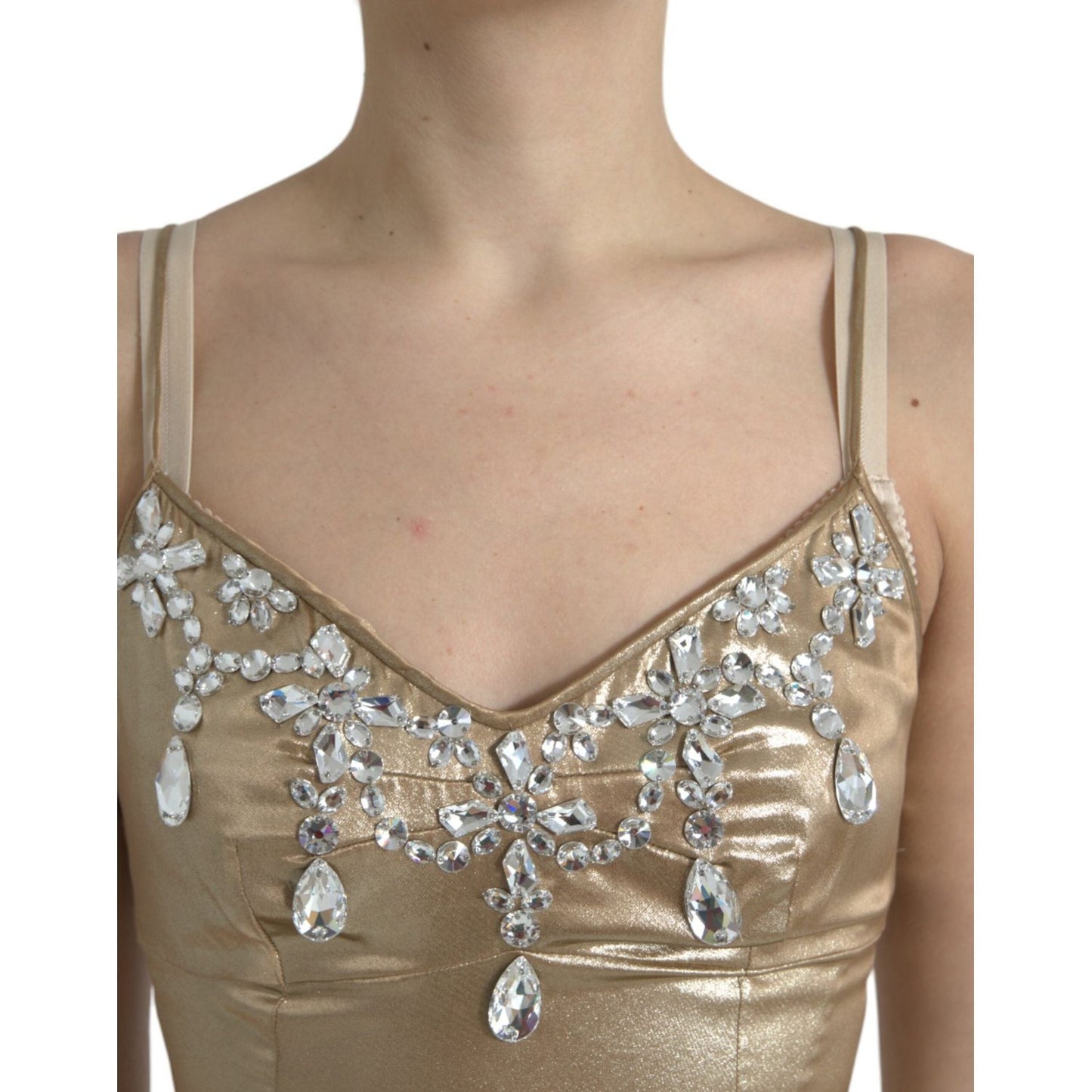 Dolce & Gabbana | Elegant Metallic Gold Sheath Dress with Crystals| McRichard Designer Brands   