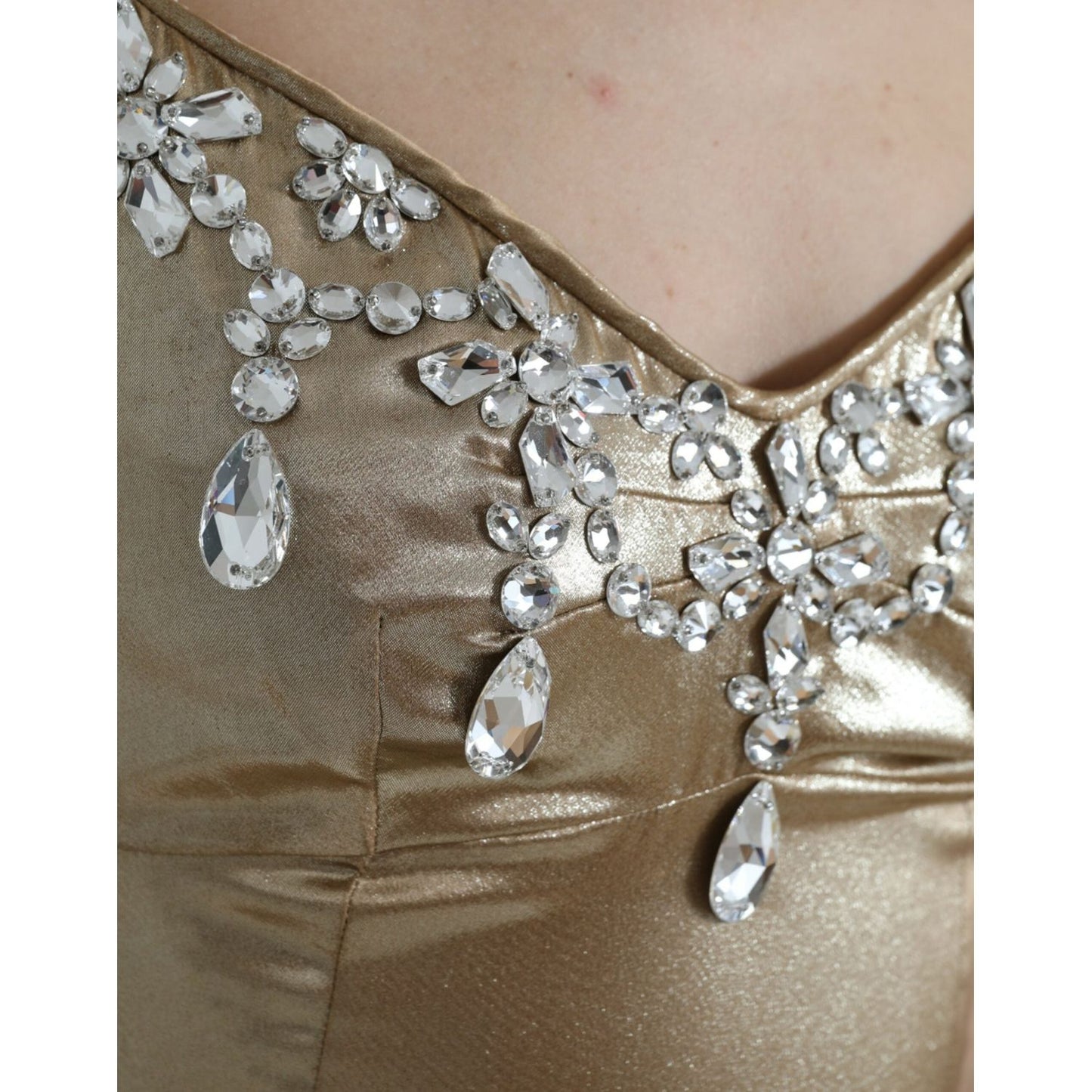 Dolce & Gabbana | Elegant Metallic Gold Sheath Dress with Crystals| McRichard Designer Brands   