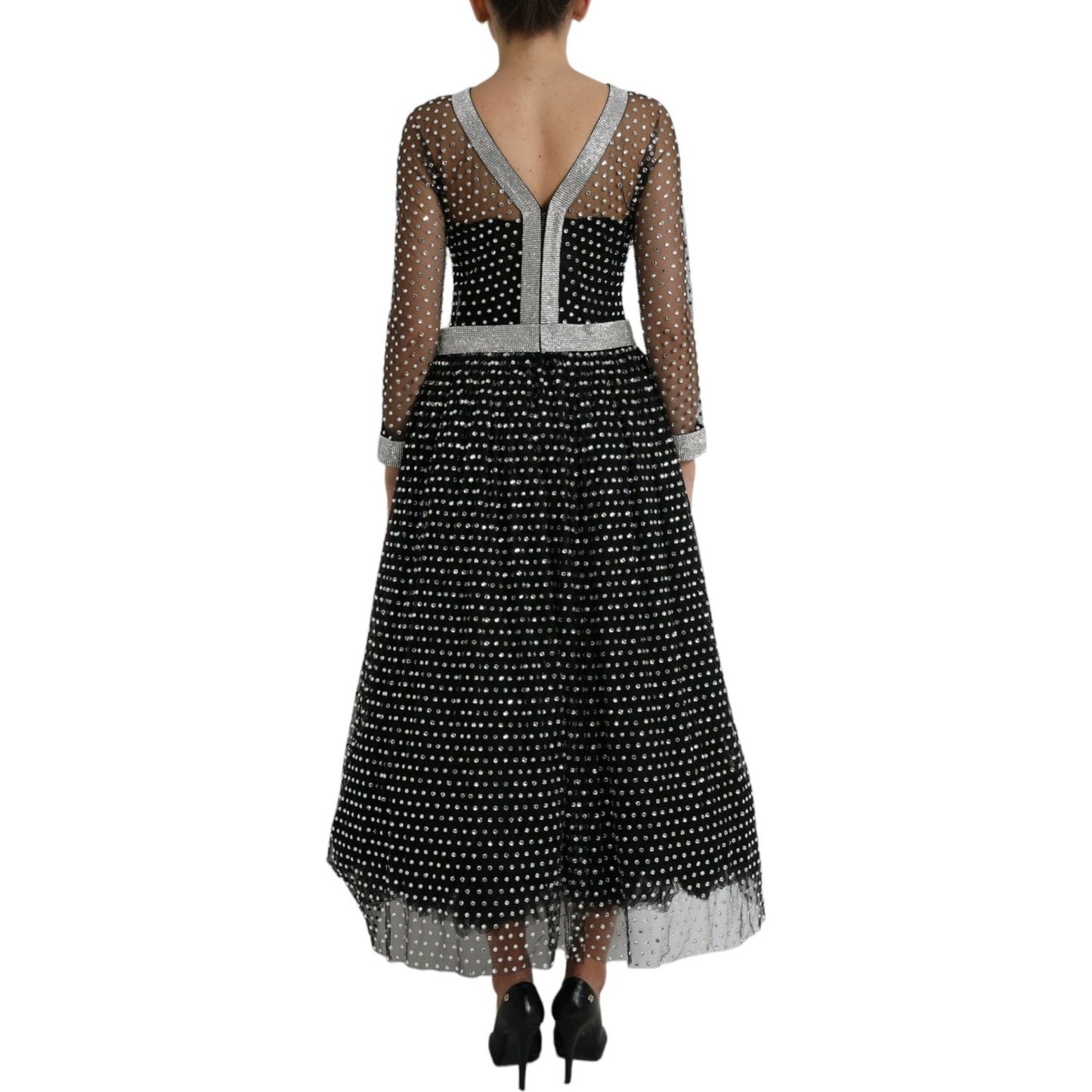 Dolce & Gabbana Elegant Crystal-Embellished Long Black Dress elegant-crystal-embellished-long-black-dress