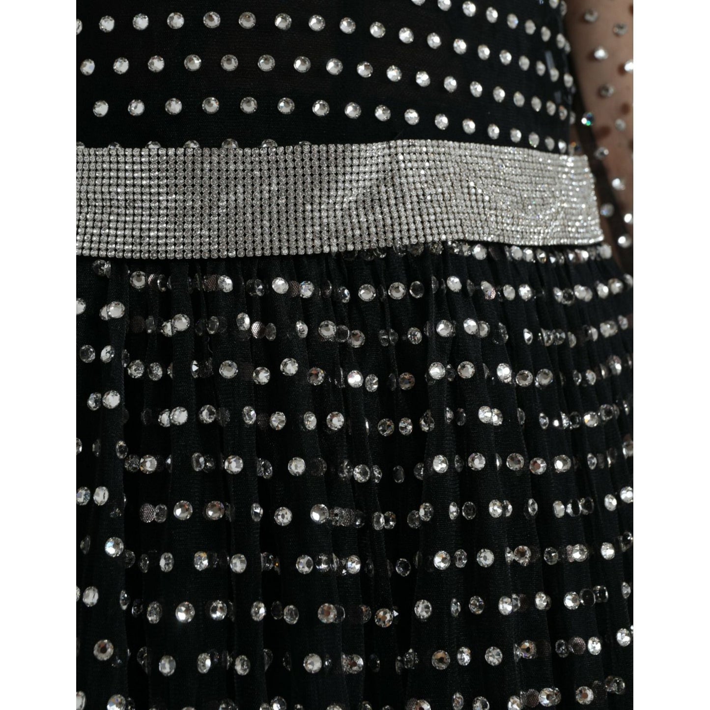 Dolce & Gabbana | Elegant Crystal-Embellished Long Black Dress| McRichard Designer Brands   