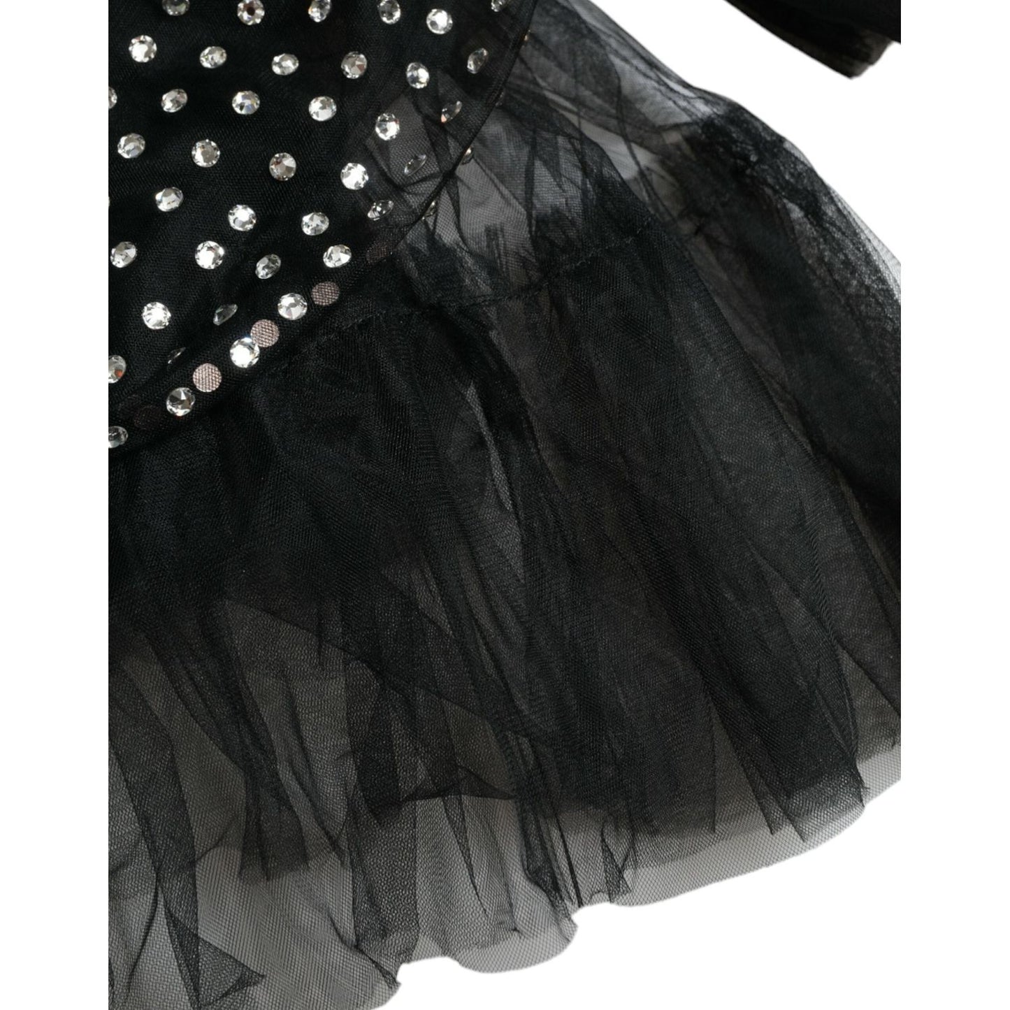 Dolce & Gabbana | Elegant Crystal-Embellished Long Black Dress| McRichard Designer Brands   