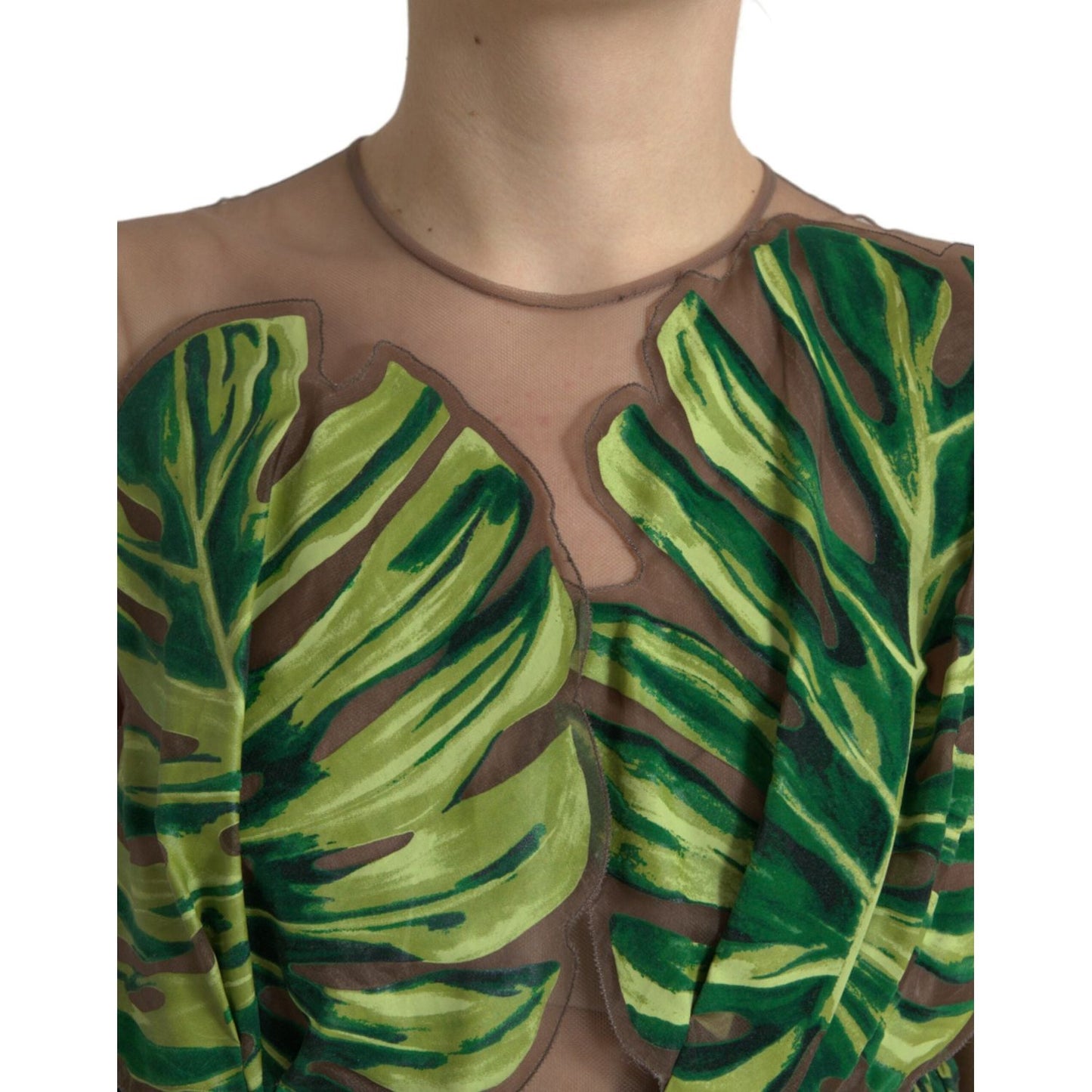 Dolce & Gabbana Elegant A-Line Sleeveless Silk Blend Dress green-banana-leaf-sleeveless-long-maxi-dress