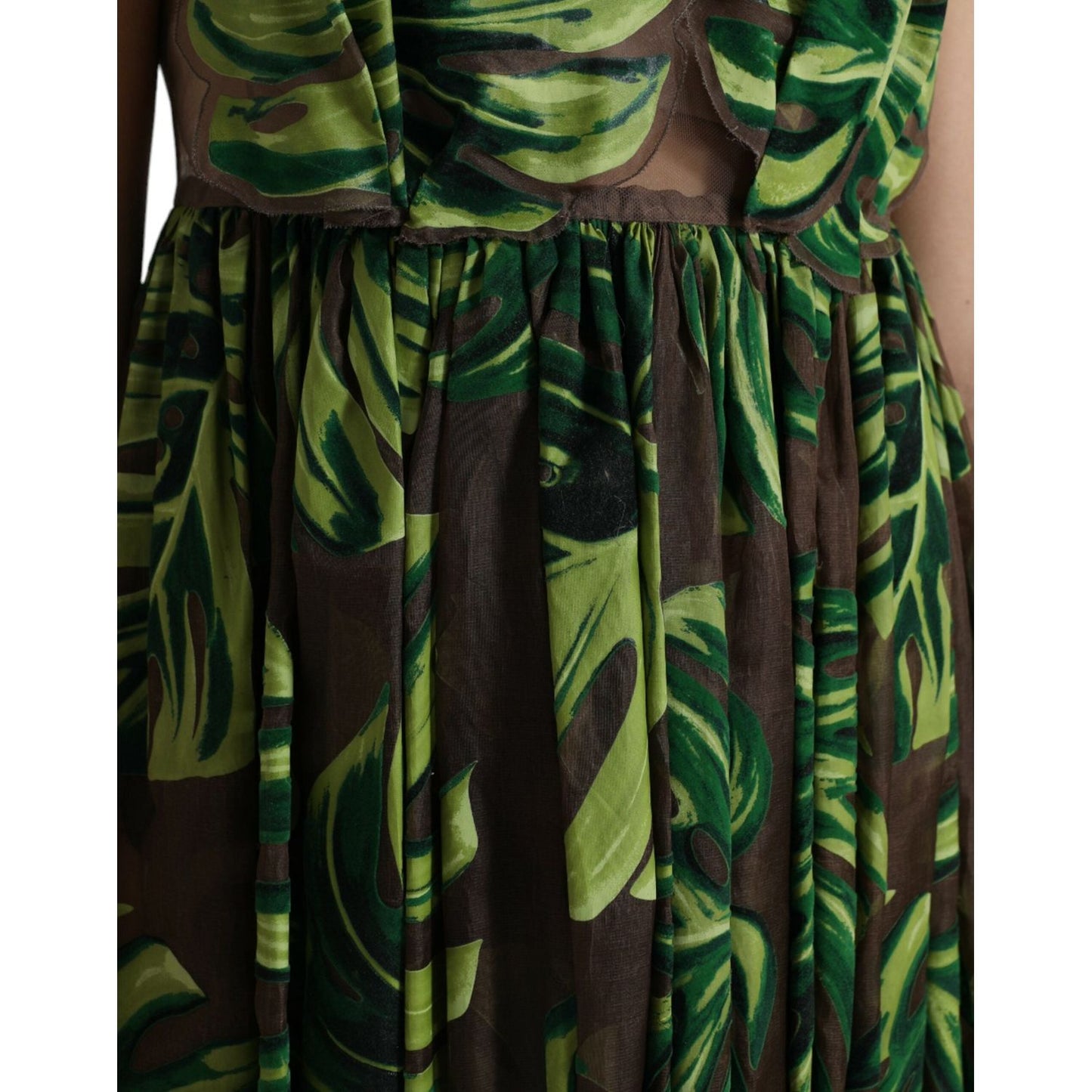 Dolce & Gabbana Elegant A-Line Sleeveless Silk Blend Dress green-banana-leaf-sleeveless-long-maxi-dress