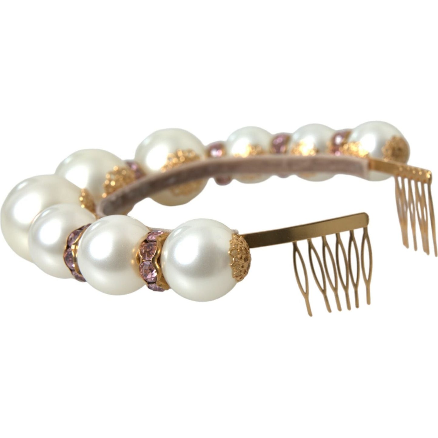 Dolce & Gabbana White Faux Pearl Crystal Embellished Headband Diadem white-faux-pearl-crystal-embellished-headband-diadem