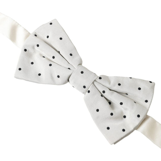 White Black Polka Dot Polyester Bow Tie Men