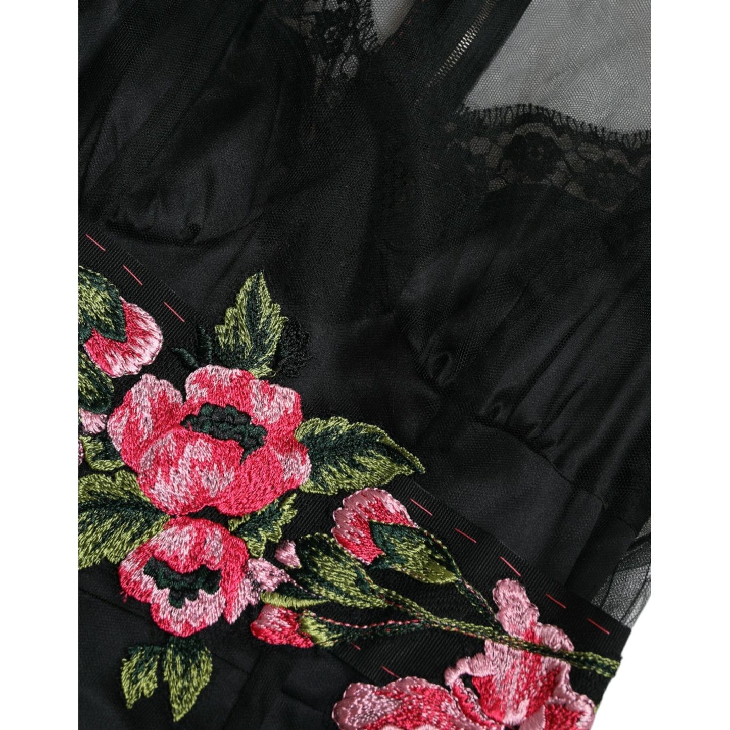 Dolce & Gabbana Floral Embroidery Tulle Long Evening Dress black-floral-embroidery-mesh-tulle-gown-dress