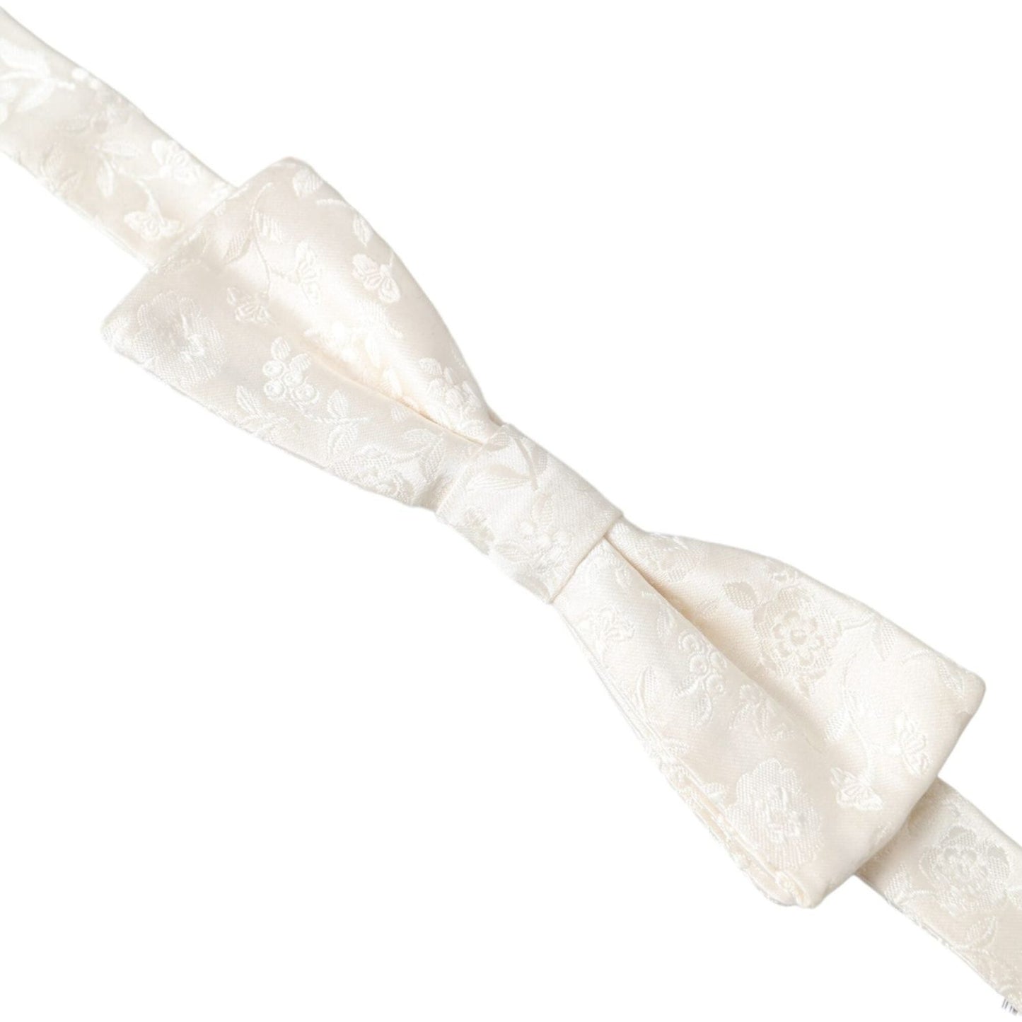 White Floral Silk Adjustable Neck Bow Tie