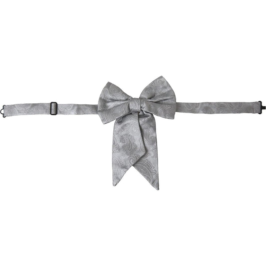 Silver Ribbon Silk Adjustable Neck Men Bow Tie
