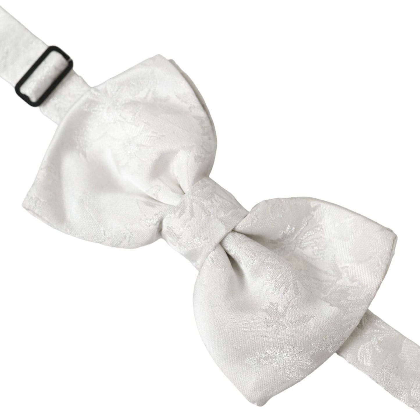 White Floral Silk Adjustable Men Neck Bow Tie