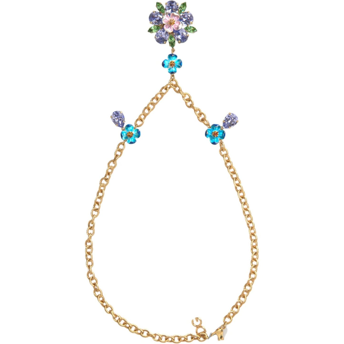 Dolce & Gabbana Gold Brass Chain Crystal Floral Pendant Charm Necklace gold-brass-chain-crystal-floral-pendant-charm-necklace