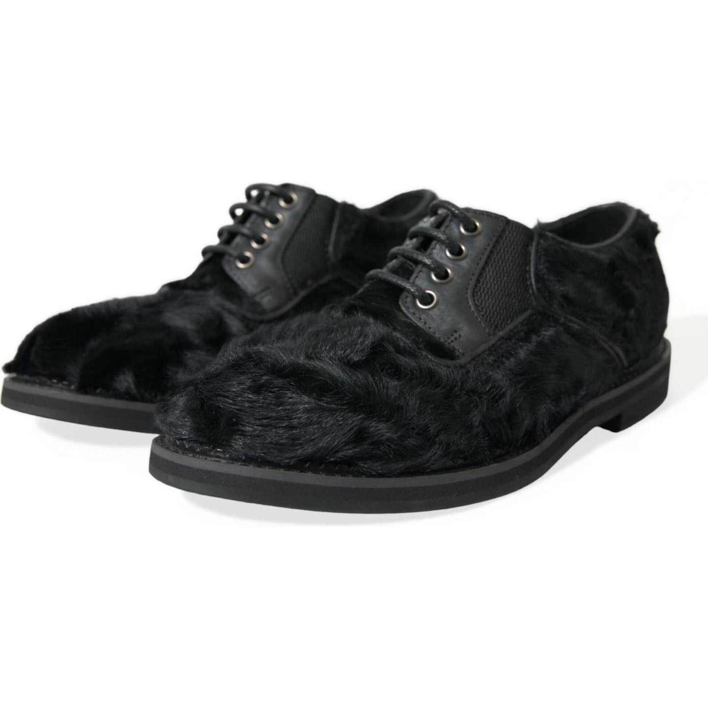 Dolce & Gabbana | Elegant Black Fur Derby Dress Shoes for Men| McRichard Designer Brands   