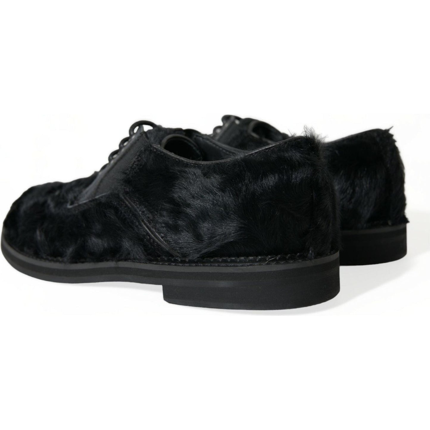Dolce & Gabbana Elegant Black Fur Derby Dress Shoes for Men black-fur-leather-lace-up-derby-dress-shoes