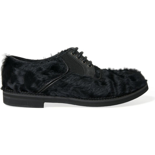 Dolce & Gabbana | Elegant Black Fur Derby Dress Shoes for Men| McRichard Designer Brands   