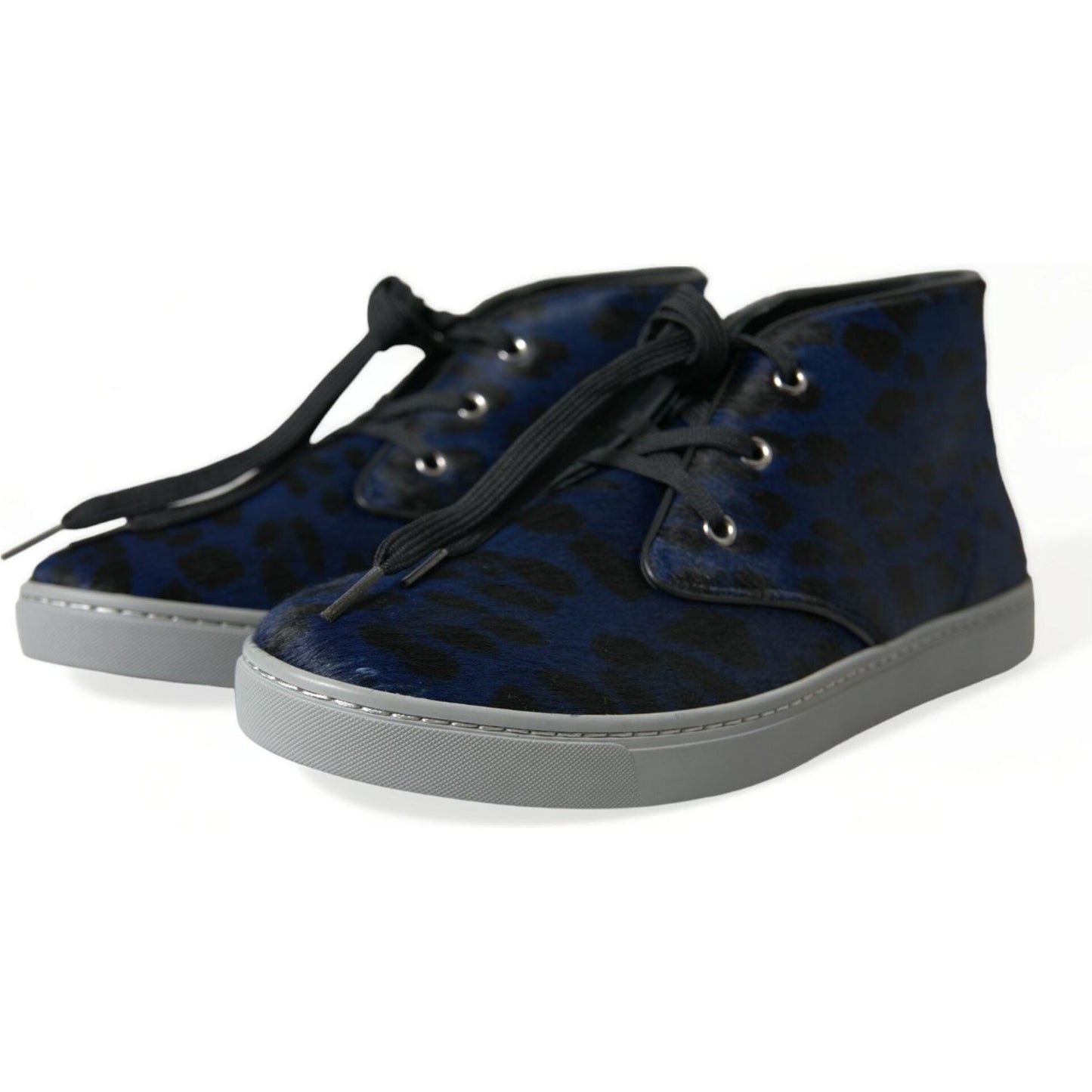 Dolce & Gabbana | Blue Calfskin Leopard Mid Top Sneakers Shoes| McRichard Designer Brands   