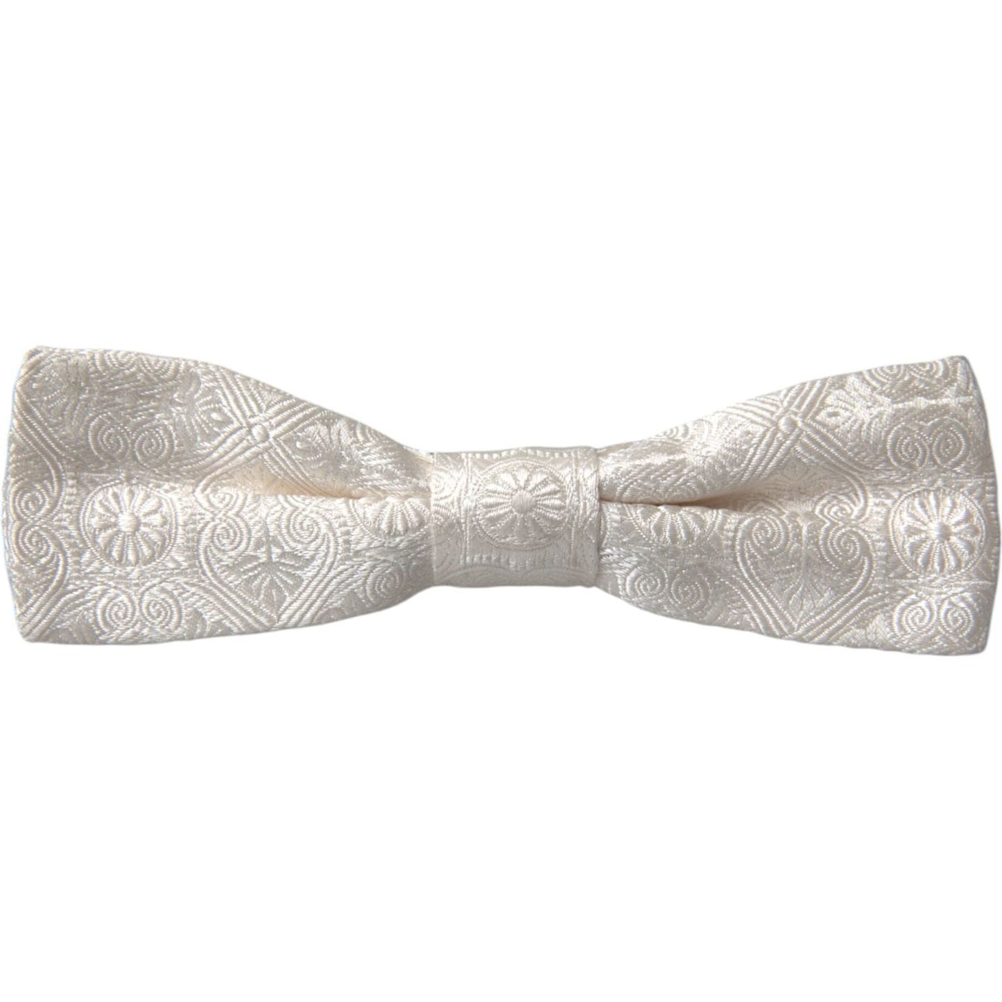 White Floral Brocade Adjustable Neck Men Bow Tie