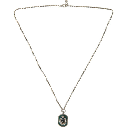 Dolce & GabbanaSilver Tone Brass Chain Tag Bead Crown Pendant NecklaceMcRichard Designer Brands£269.00