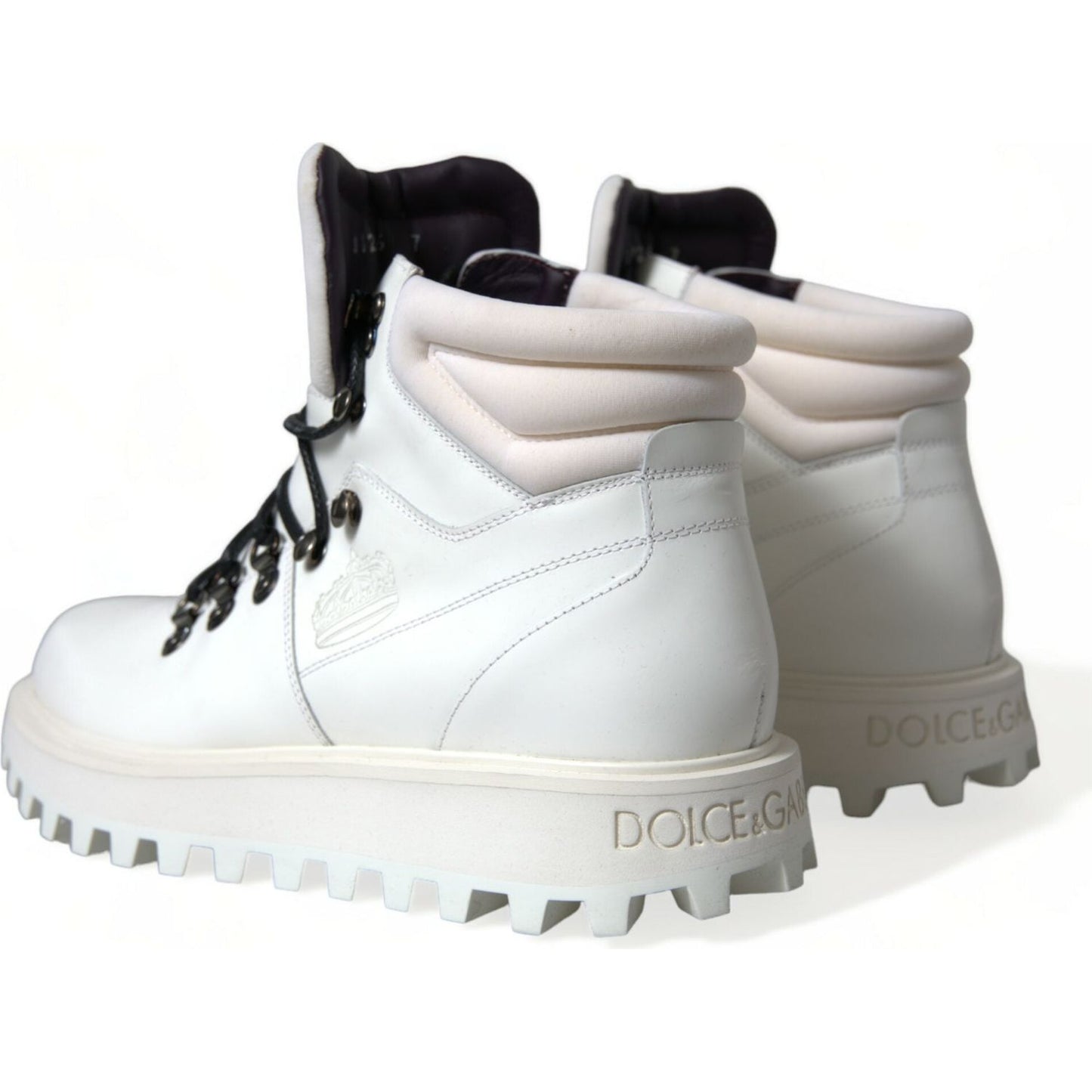 Dolce & Gabbana Elegant White Leather Ankle Boots white-vulcano-trekking-ankle-boots-shoes