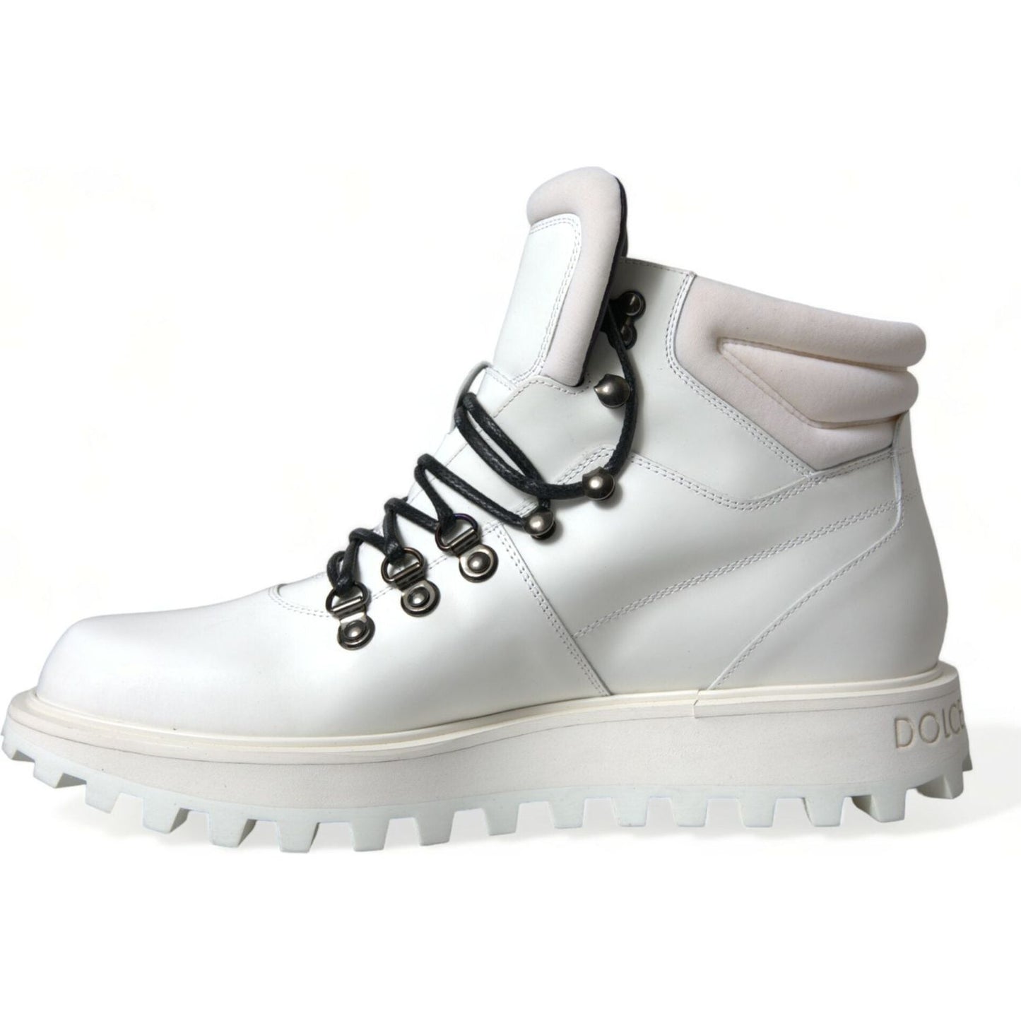 Dolce & Gabbana | Elegant White Leather Ankle Boots| McRichard Designer Brands   