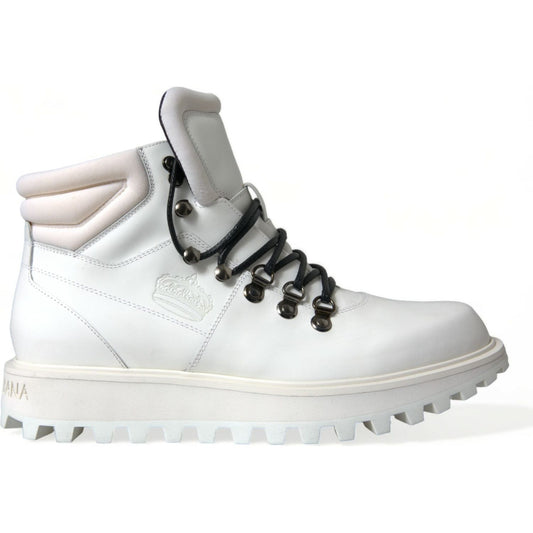 Dolce & Gabbana Elegant White Leather Ankle Boots white-vulcano-trekking-ankle-boots-shoes