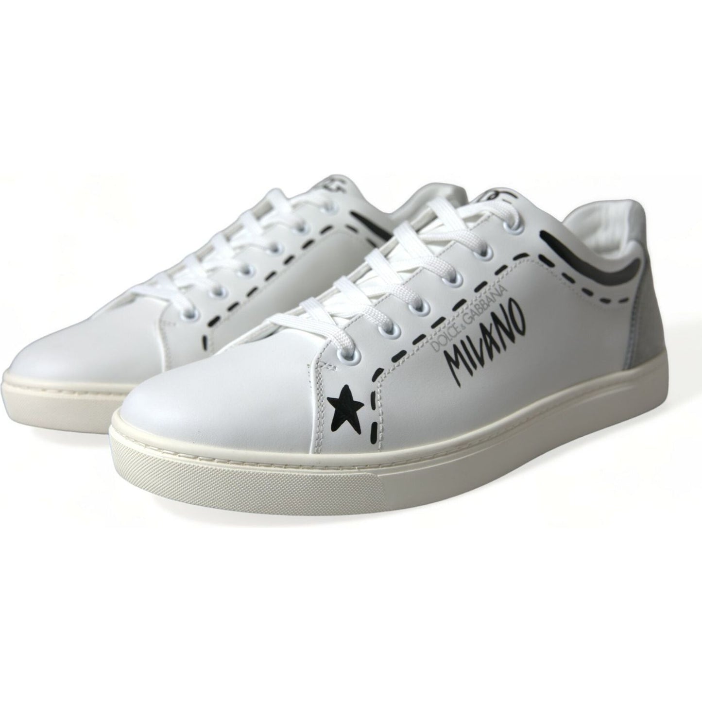 Dolce & Gabbana | Elegant White Calfskin Leather Sneakers| McRichard Designer Brands   