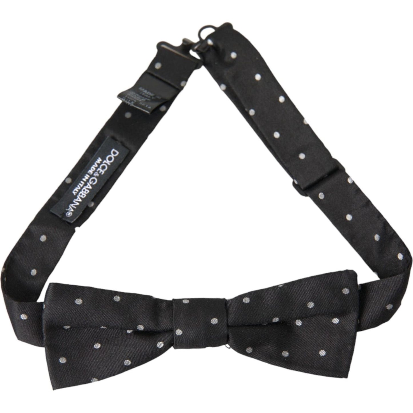 Black White Polka Dot Silk Men Neck Bow Tie