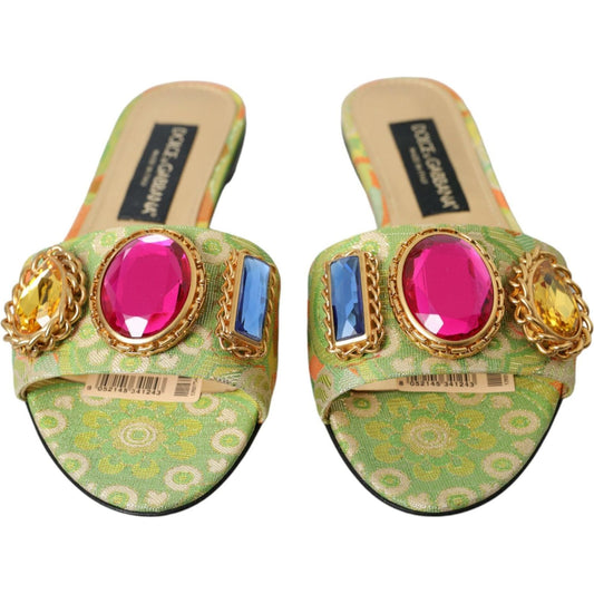 Dolce & GabbanaGreen Crystal Jacquard Flats Sandals ShoesMcRichard Designer Brands£679.00