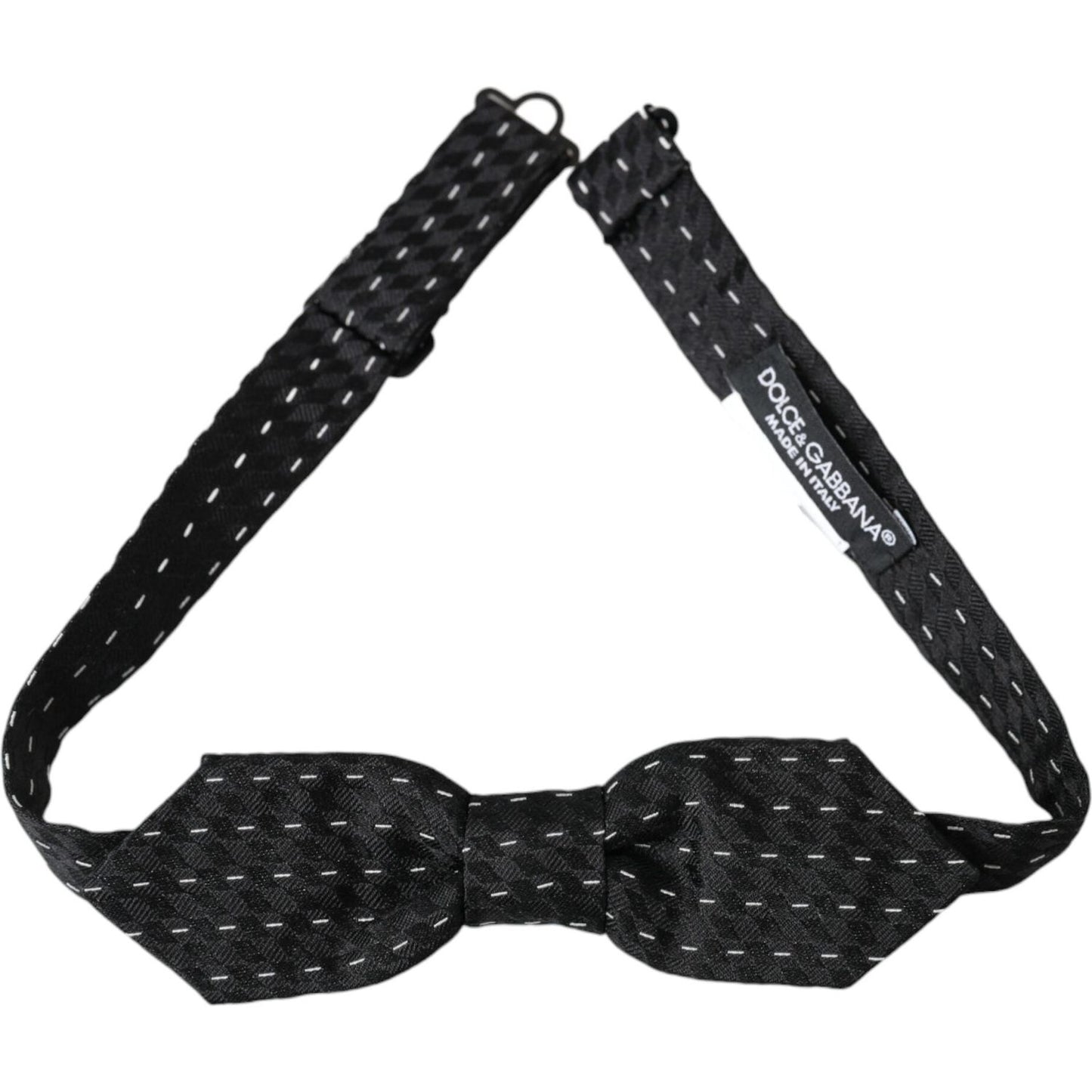 Black White Stitched Silk Men Neck Bow Tie